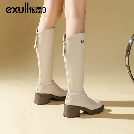 依思q白色长靴2023年新款小个子女靴加绒靴子女秋冬高筒靴长筒靴商品大图