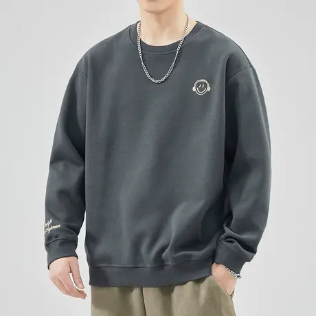 秋季男生高端中性风美式潮牌圆领卫衣春秋款男士长袖上衣秋天T恤商品大图