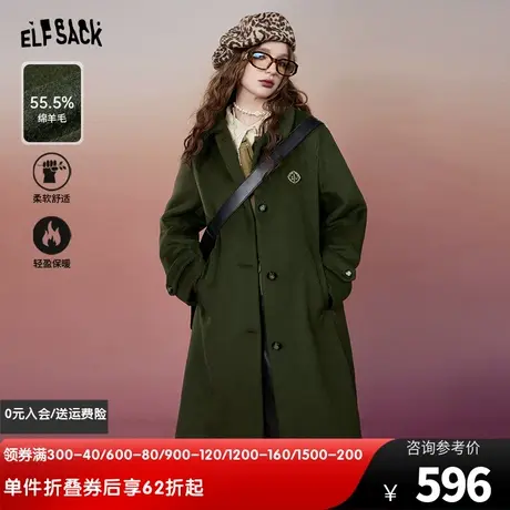 妖精的口袋复古学院风长款毛呢外套女2023冬季新款宽松气质呢大衣图片