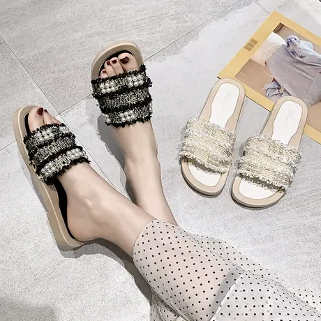 拖鞋女外穿ins潮可湿水防滑时尚少女心凉拖鞋2024网红小香风珍珠商品大图