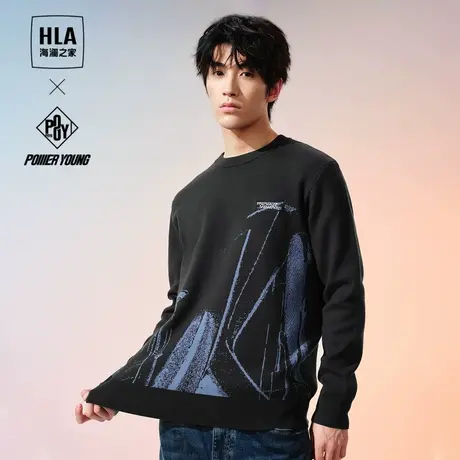 HLA/海澜之家POWER YOUNG针织衫23秋季新圆领时尚撞色刺绣毛衣男图片
