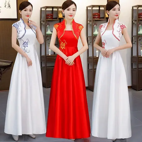 礼仪服装迎宾旗袍新娘敬酒演出走秀裙摆旗袍5件起批单件勿拍图片