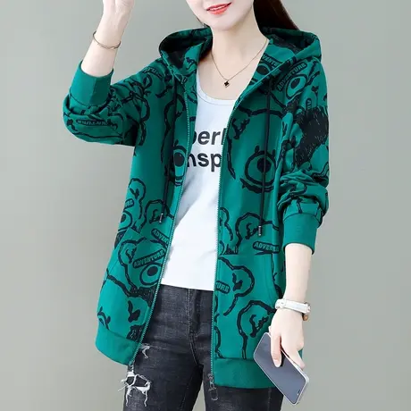 小熊卫衣外套女2023年春季新款时尚韩版百搭中长款宽松连帽上衣服图片