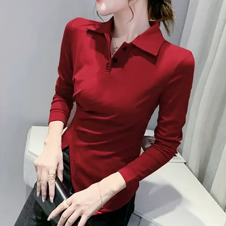 2023春秋新款洋气不规则打底衫女长袖设计感小众POLO领T恤上衣潮商品大图