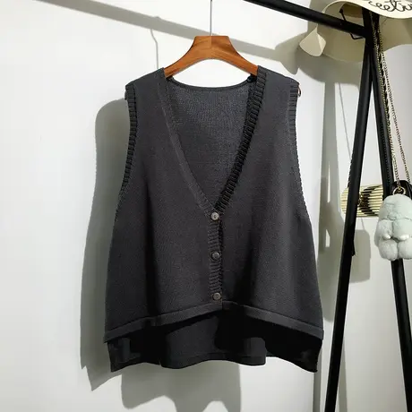 针织马甲女开衫春秋新款宽松韩版宽松慵懒风无袖坎肩毛衣背心外穿商品大图