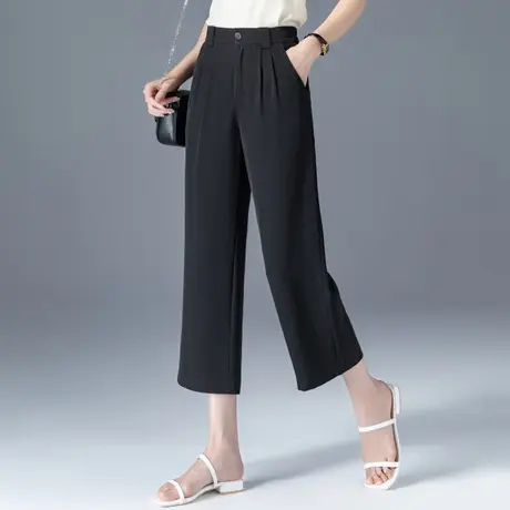 冰丝阔腿裤女夏薄款黑色裤子休闲女裤夏季七分裤显瘦直筒裤八分裤商品大图