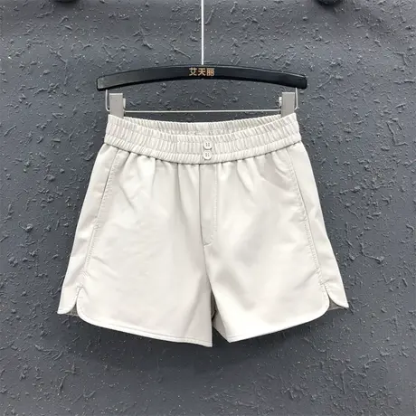 2023秋季新款简约百搭西装短裤女皮裤潮休闲二粒扣松紧腰阔腿靴裤图片