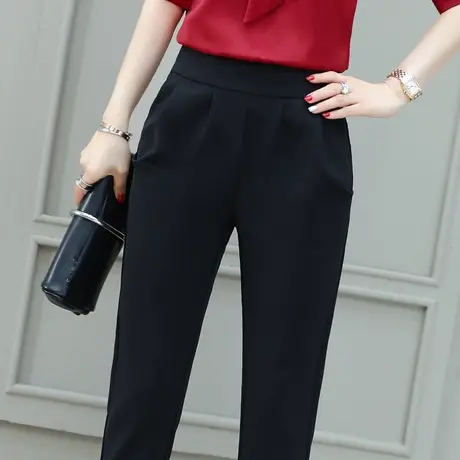 哈伦裤女春秋2023夏季松紧腰黑色百搭宽松显瘦小脚九分裤职业西裤图片