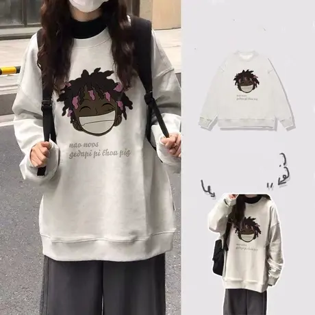 美式复古oversize卫衣女2023春秋薄款上衣宽松bf慵懒风小个子外套商品大图