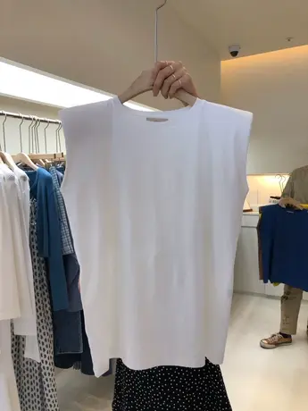韩国东大门2020夏装新款纯色圆领垫肩无袖t恤女气质显瘦外穿上衣商品大图