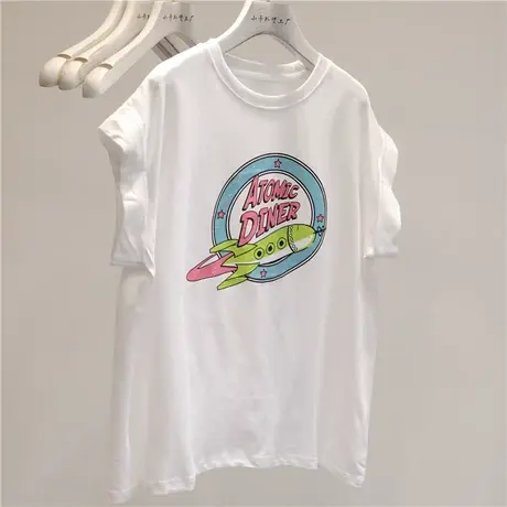 时髦腔调感！新款显瘦设计感卷边短袖白色T恤女气质简约百搭上衣商品大图