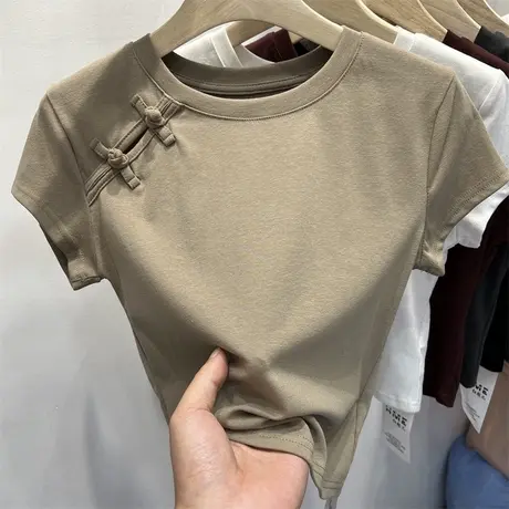 国潮牌短袖T恤女2023夏季新款显瘦修身百搭高级感气质半袖上衣服商品大图