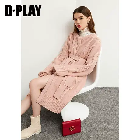 DPLAY德帕拉秋装装款橘粉色针织开衫复古慵懒INS风长款外套商品大图