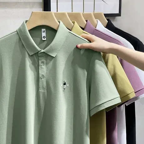 丝光高端polo衫男士短袖新款夏季商务休闲刺绣冰丝翻领T恤男上衣商品大图