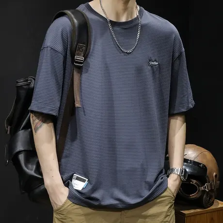 华夫格冰感冰丝短袖t恤男士夏季宽松大码23新款男款半袖男装体恤图片