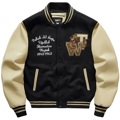 VIP棒球服男春秋美式vibe风飞行夹克羊毛呢拼接刺绣情侣外套ins潮商品大图