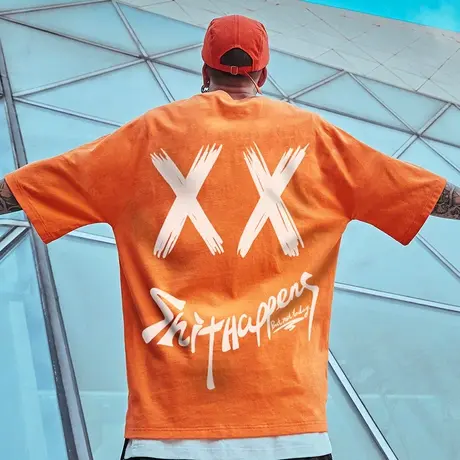 鬼脸大码情侣装夏装潮牌嘻哈胖子短袖T恤男国潮半袖体恤ins五分袖商品大图