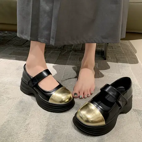 拼色高级感乐福鞋2023秋季新款复古英伦厚底圆头浅口小皮鞋女厚底商品大图