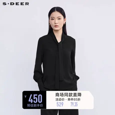 sdeer圣迪奥秋装女装系带翻领雪纺基本款长袖衬衫S223Z0564商品大图