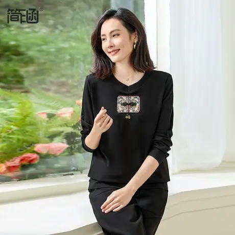 简涵大码女装卫衣2025春季新款国风上衣胖MM加肥加大新中式T恤商品大图