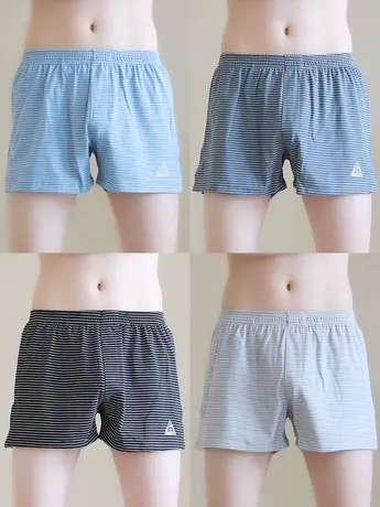 纯棉宽松男士内裤男款男生条纹四角裤男式运动全棉新款平角裤短裤商品大图