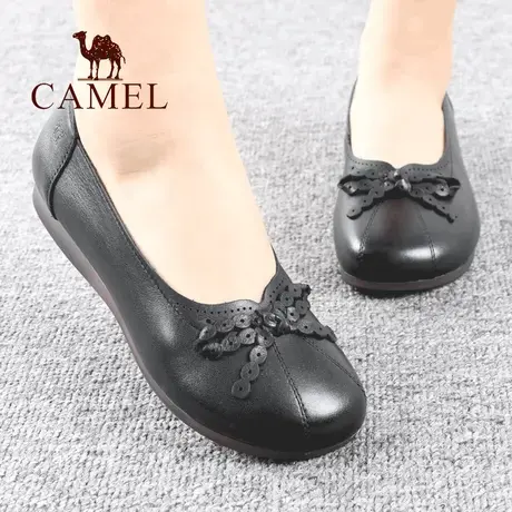 Camel/骆驼女鞋春夏季新款品浅口平底真单牛皮正舒适休闲妈妈鞋子图片