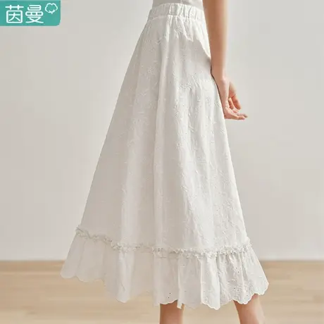 茵曼旗舰店法式重工白色半身裙女2024春季新款松紧腰显瘦A字裙子图片