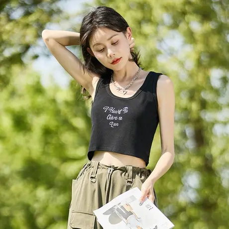 唐狮辣妹打底背心女春夏季内搭美式针织无袖内衣上衣外穿烫银白图片