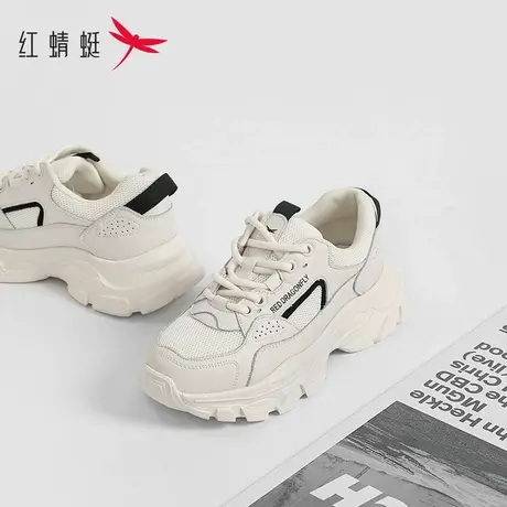 红蜻蜓运动鞋女款2023春季网面轻便透气薄款白色厚底老爹鞋ins潮商品大图
