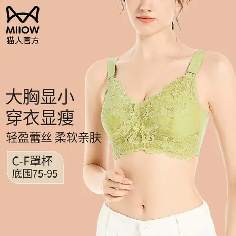 猫人大胸显小胸内衣女薄款全罩杯大码文胸无钢圈防下垂收副乳胸罩图片