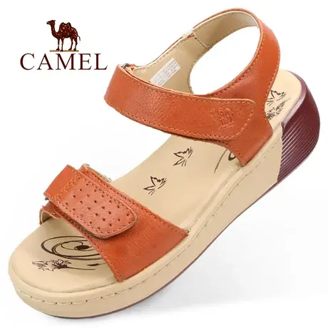 Camel/骆驼夏季款透气厚底牌轻便正外穿中跟品牛皮魔术贴女凉鞋子图片