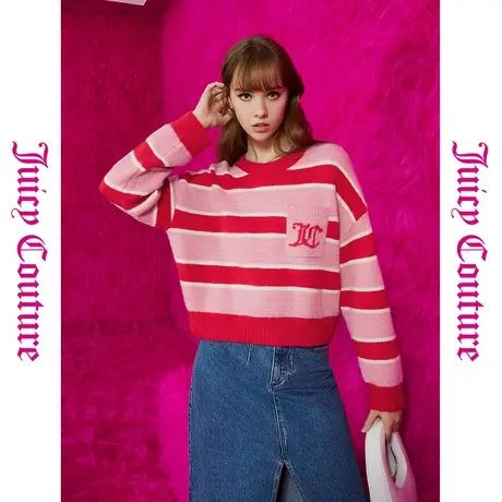 Juicy Couture橘滋秋女2023年新款甜美条纹撞色logo提花女式毛衫图片