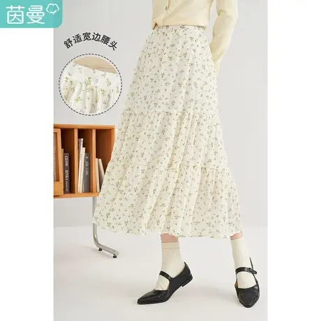 【商场同款】茵曼印花半身裙女2023春季新款清新荷叶伞裙a字裙子图片