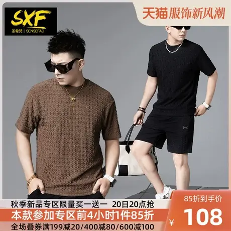 SXF圣希梵男士t恤 华夫格肌理上衣服 2023夏季新款纯色短袖男潮流商品大图