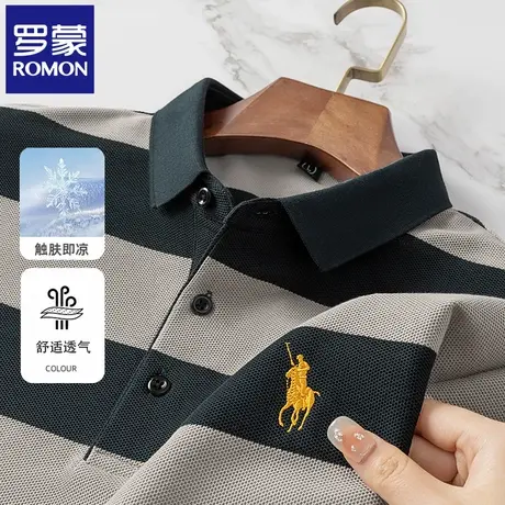 罗蒙条纹刺绣POLO衫短袖T恤男夏季薄款中年爸爸翻领半袖保罗衫N2Z商品大图