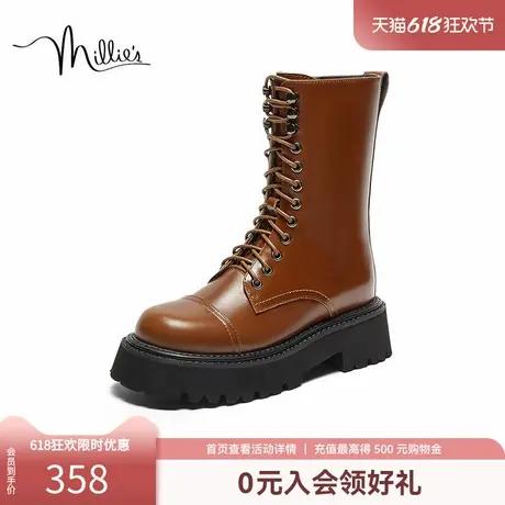 妙丽女鞋新款机车风松糕厚底加绒马丁靴女冬3983ADZ3图片