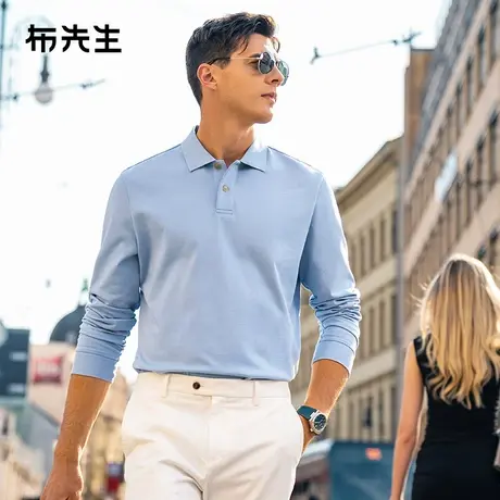 MrBu布先生两粒扣一片式翻领长袖t恤2025新款纯棉上衣男款BT15510商品大图