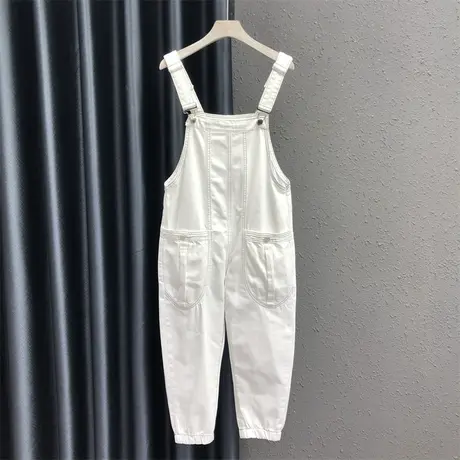 欧货女2023秋季新款白色宽松百搭牛仔背带裤女休闲设计感连体长裤图片