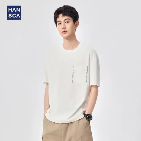 hansca 冰丝桑蚕丝短袖t恤男款2025夏季纯色凉感透气宽松针织上衣商品大图