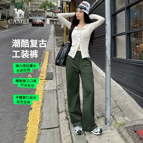 骆驼女装工装裤2025夏季新款棉感宽松透气户外运动休闲长裤子男女商品大图