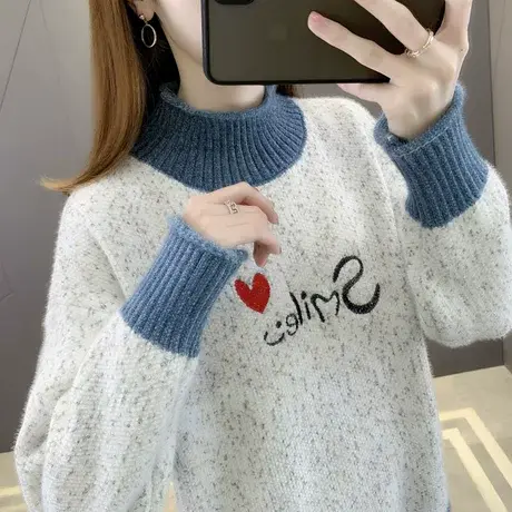 雪尼尔高领套头毛衣女加厚秋冬外穿2023年宽松女士打底针织衫内搭图片