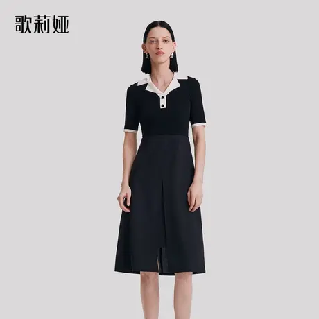 歌莉娅精纺羊毛拼接毛织连衣裙女秋季新品黑色气质裙子1B7L4K1B0图片