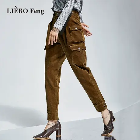 裂帛LIEBOFeng原创设计2023年复古宽松锥形裤开叉灯芯绒刺绣长裤图片