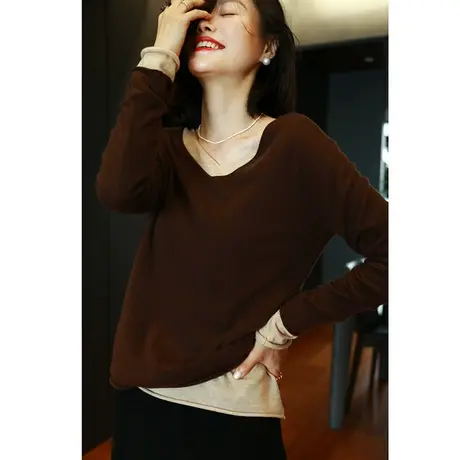 2023秋冬新款女装修身亲肤套头超细羊毛打底女士羊绒衫打底衫商品大图