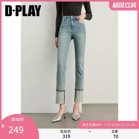 DPLAY2025年秋季新款蓝色牛仔裤女好看浅色时尚美式修身裤子长裤商品大图