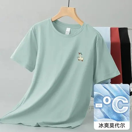 莫代尔短袖t恤男冰丝凉感速干圆领上衣服半袖印花打底衫夏季男装图片