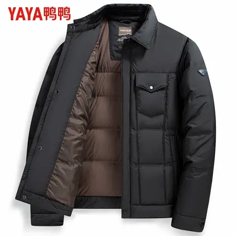 鸭鸭衬衫领羽绒服男士短款中老年爸爸装冬季新款休闲行政夹克外套商品大图