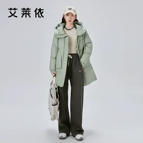 艾莱依防风羽绒服女2023新款连帽时尚简约中长款鸭绒保暖冬季外套商品大图
