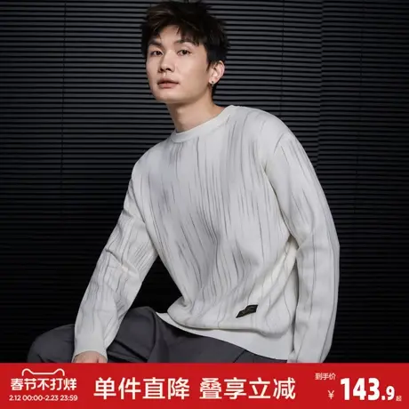 唐狮2026秋冬季毛衣男圆领套头简约设计花色毛线衫潮流黑色上衣商品大图