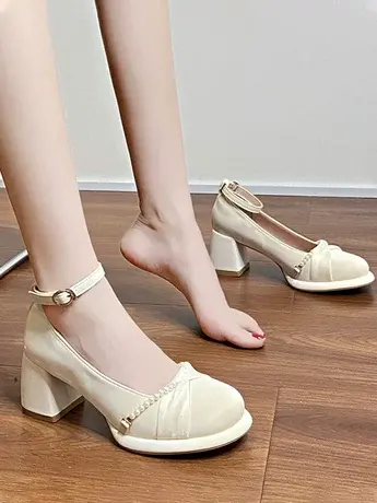 时尚单鞋女2023秋季新款法式伴娘鞋子复古气质粗跟玛丽珍高跟鞋商品大图